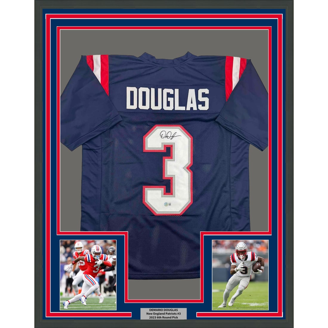 DeMario Douglas Signed Patriots Jersey Framed 35x39 With BAS Authentication (1 of 2)