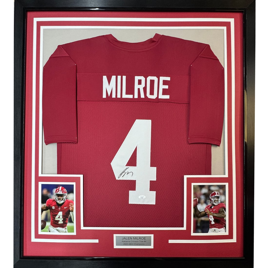 Jalen Milroe Signed Alabama Crimson Tide Framed Jersey 35x39 JSA COA (1 of 2)