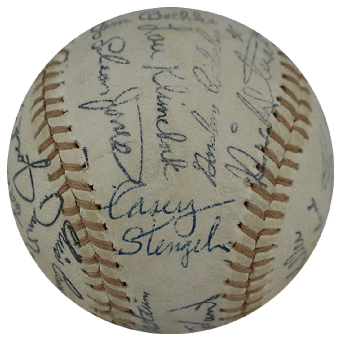 Casey Stengel Autographed 1960s Baseball with JSA COA: Casey Stengel Autographed 1960s Baseball with JSA COA This is an original autographed souvenir baseball signed by Casey Stengel, dating back to the 1960s. The baseball comes with a James Spence Authen