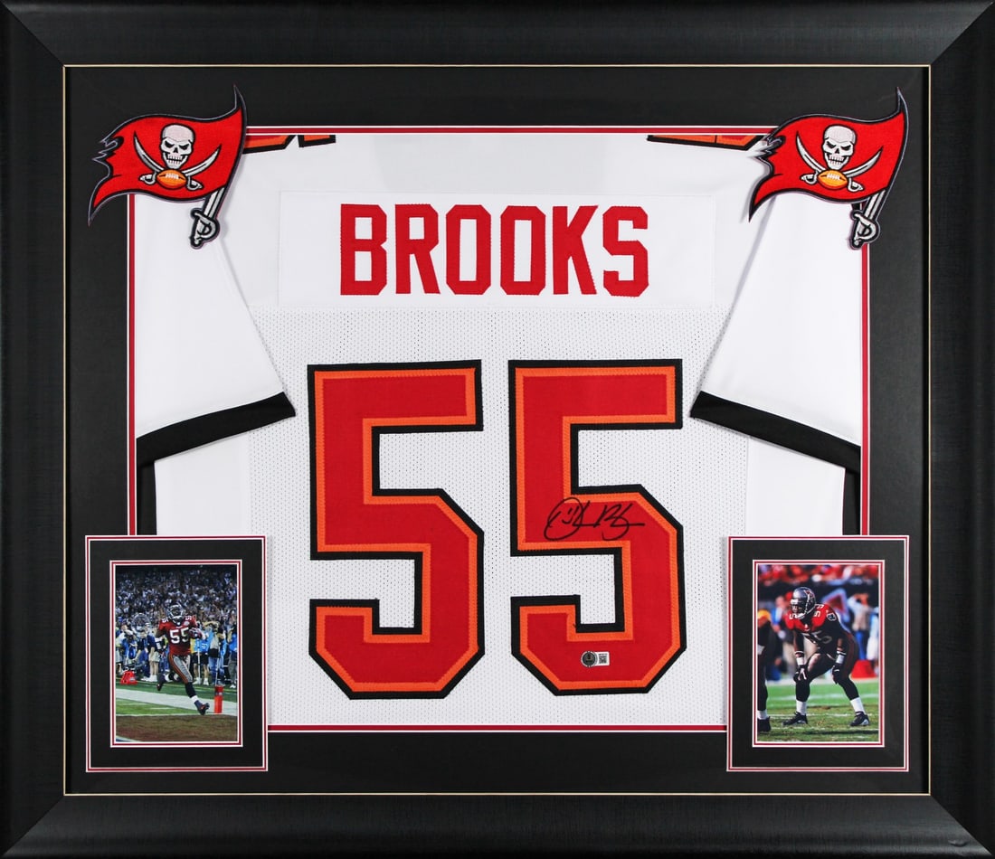 Framed White Pro Style Jersey Signed by Derrick Brooks Beckett Authenticated (1 of 2)