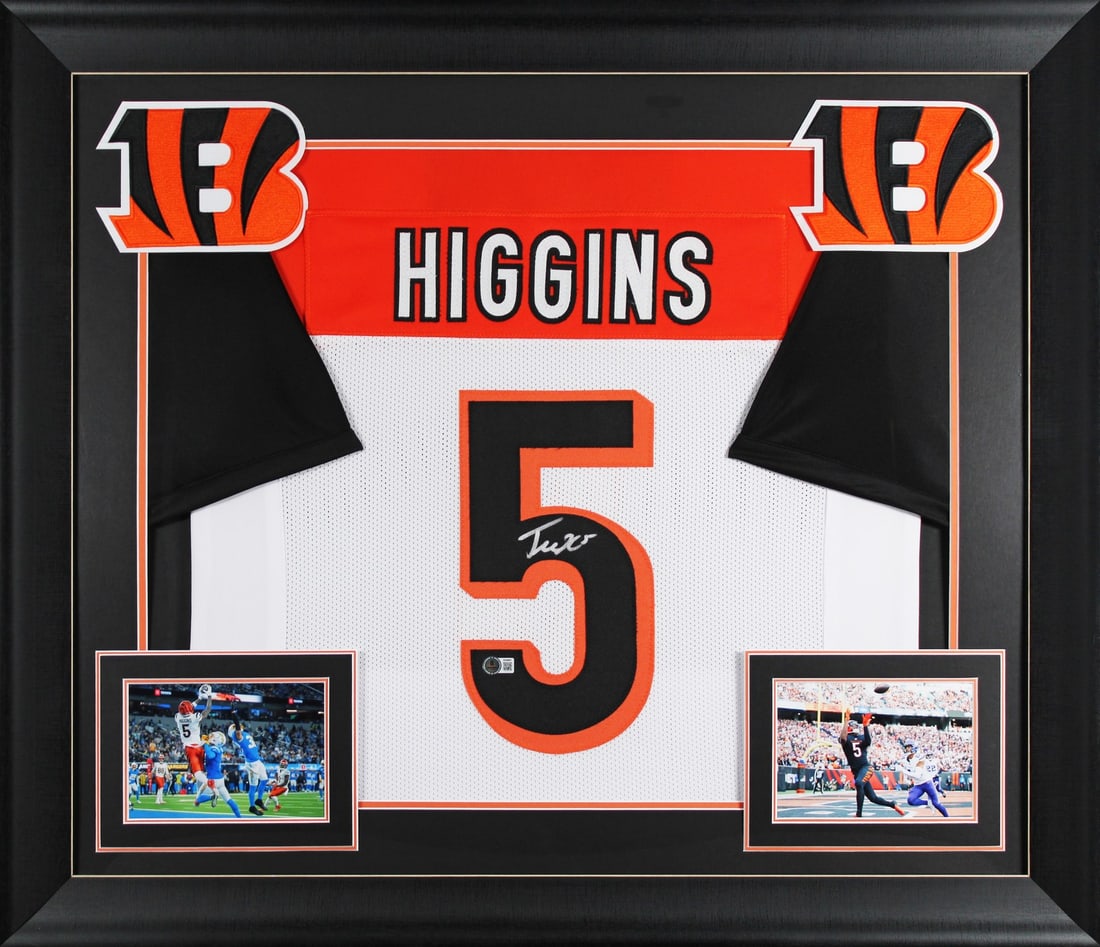 Framed White Pro Style Jersey Signed by Tee Higgins BAS Authentic (1 of 2)