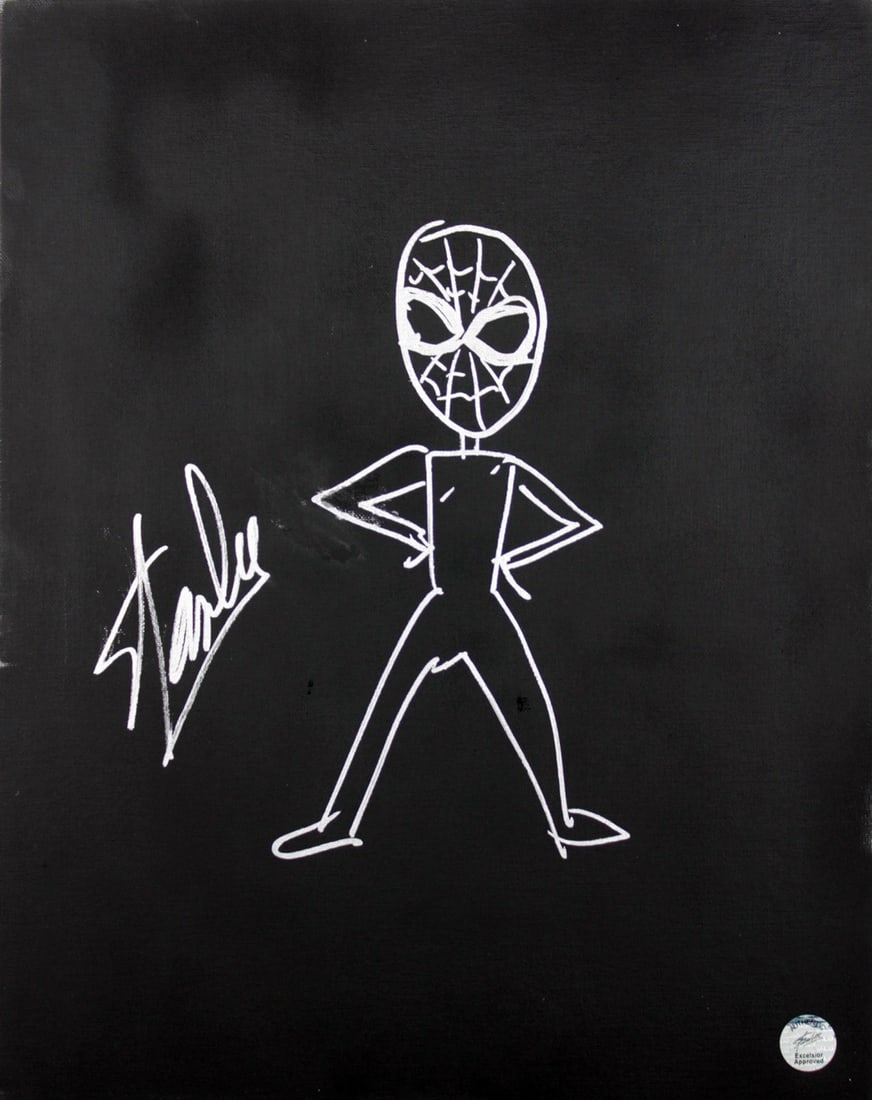 Stan Lee signed 16x20 canvas with Spider Man sketch PSA DNA (1 of 9)