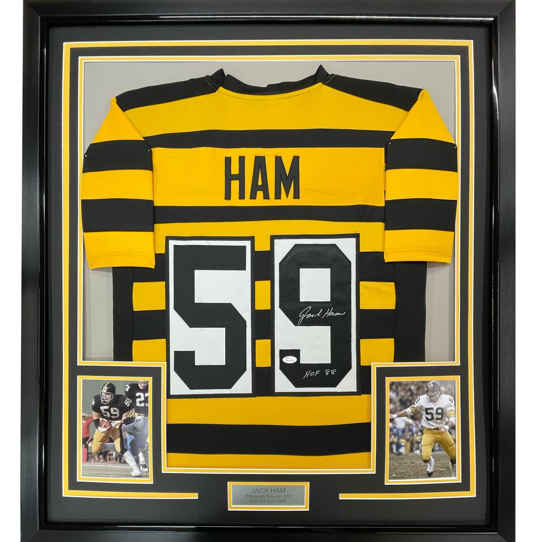 Framed Jack Ham signed Steelers Bumble Bee jersey JSA COA 33x42 (1 of 2)