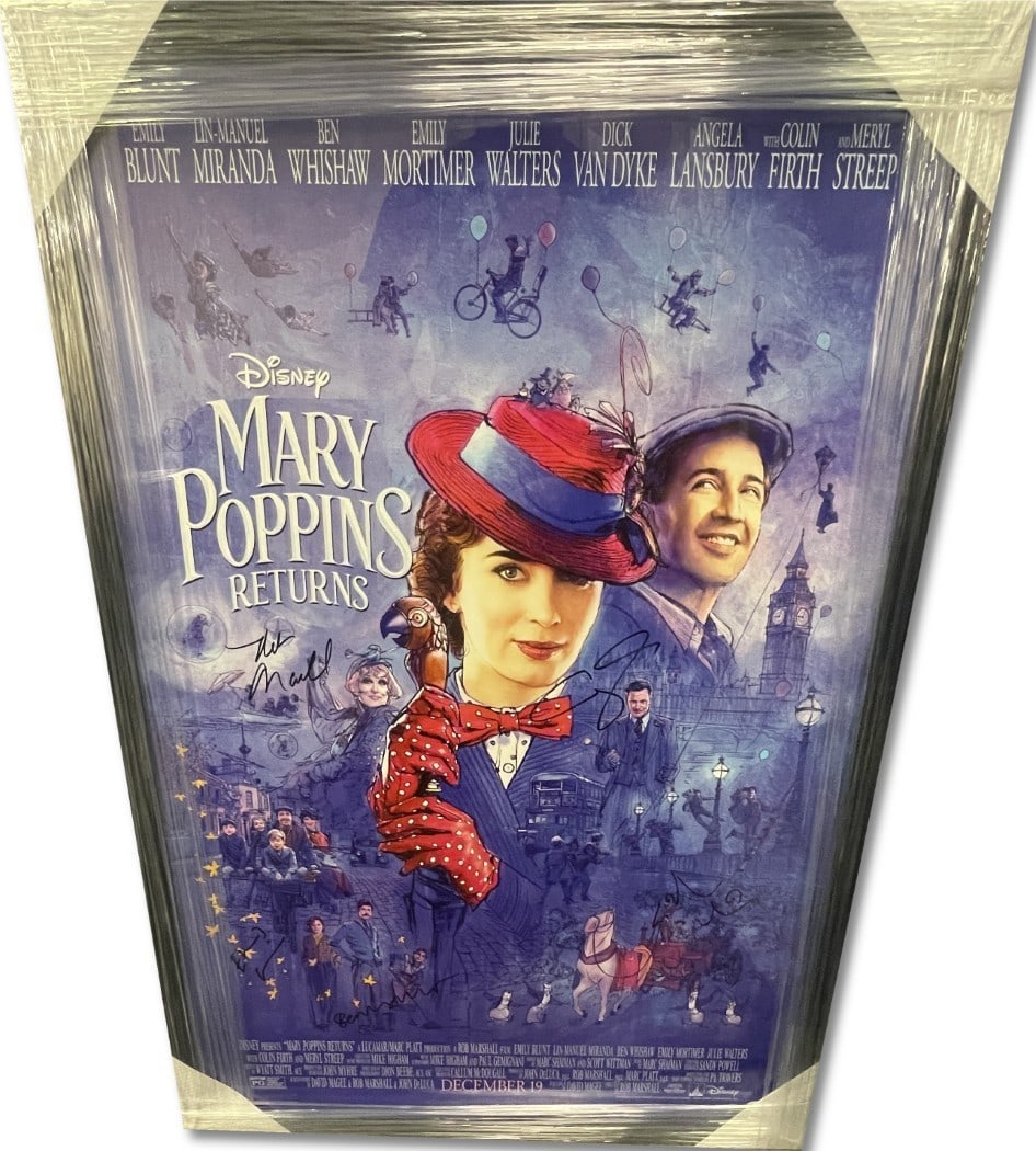 Mary Poppins Returns Framed Signed Poster by Miranda Blunt +3 JSA Authenticated: Mary Poppins Returns Framed Signed Poster by Miranda Blunt +3 JSA Authenticated This original cast poster from "Mary Poppins Returns" is a must-have for any fan of the film. It features the signatures