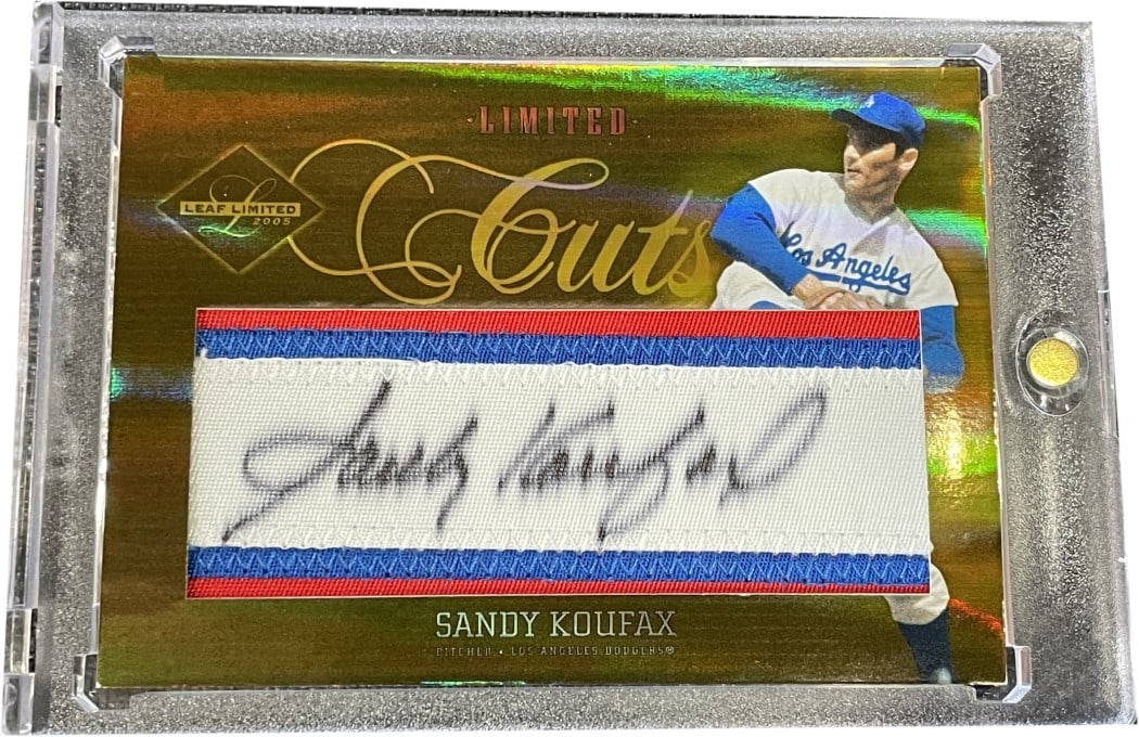 Sandy Koufax 2005 Leaf Limited Cuts Signature Gold Card #LC-4 20/30: Sandy Koufax 2005 Leaf Limited Cuts Signature Gold Card #LC-4 20/30 This is a 2005 Leaf Limited Cuts Signature baseball card featuring Sandy Koufax, a legendary player for the Los Angeles Dodgers. The