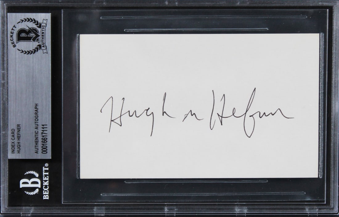 Hugh Hefner Playboy autographed 3x5 card Beckett authenticated (1 of 5)