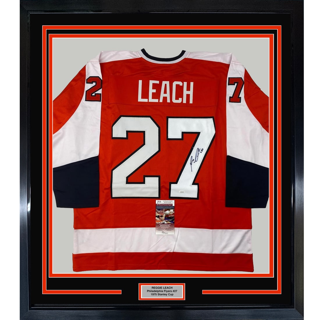 Framed Autographed Reggie Leach Philadelphia Flyers Jersey with JSA COA (1 of 2)