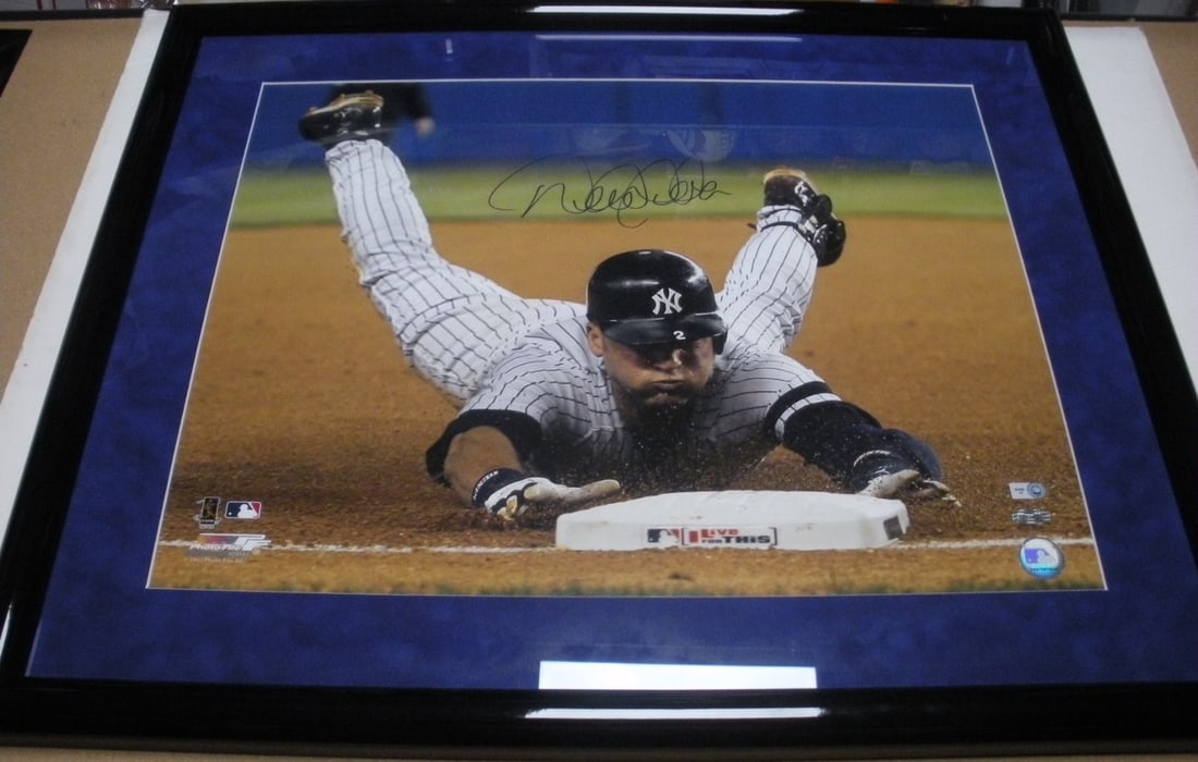 Signed 16x20 Framed Photo The Slide With COA Derek Jeter Yankees (1 of 3)