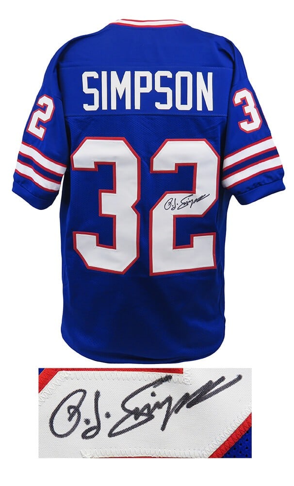 O.J. Simpson Signed Buffalo Bills Throwback Jersey with COA: O.J. Simpson Signed Buffalo Bills Throwback Jersey with COA Celebrate the legacy of O.J. Simpson with this signed blue throwback custom football jersey from his time with the Buffalo Bills. This origi