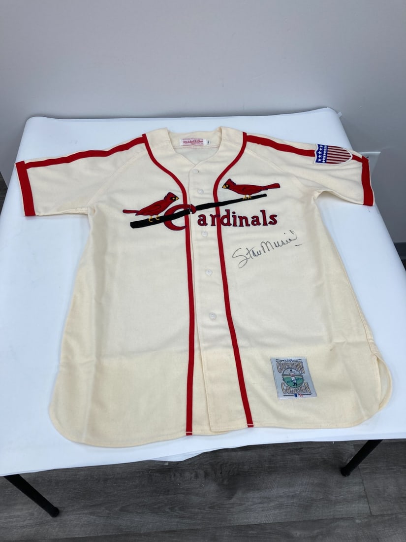 Framed Stan Musial autographed Cardinals Mitchell and Ness jersey with Beckett COA: Framed Stan Musial autographed Cardinals Mitchell and Ness jersey with Beckett COA This is a Stan Musial signed St. Louis Cardinals Mitchell & Ness Cooperstown Collection jersey presented in an elabor