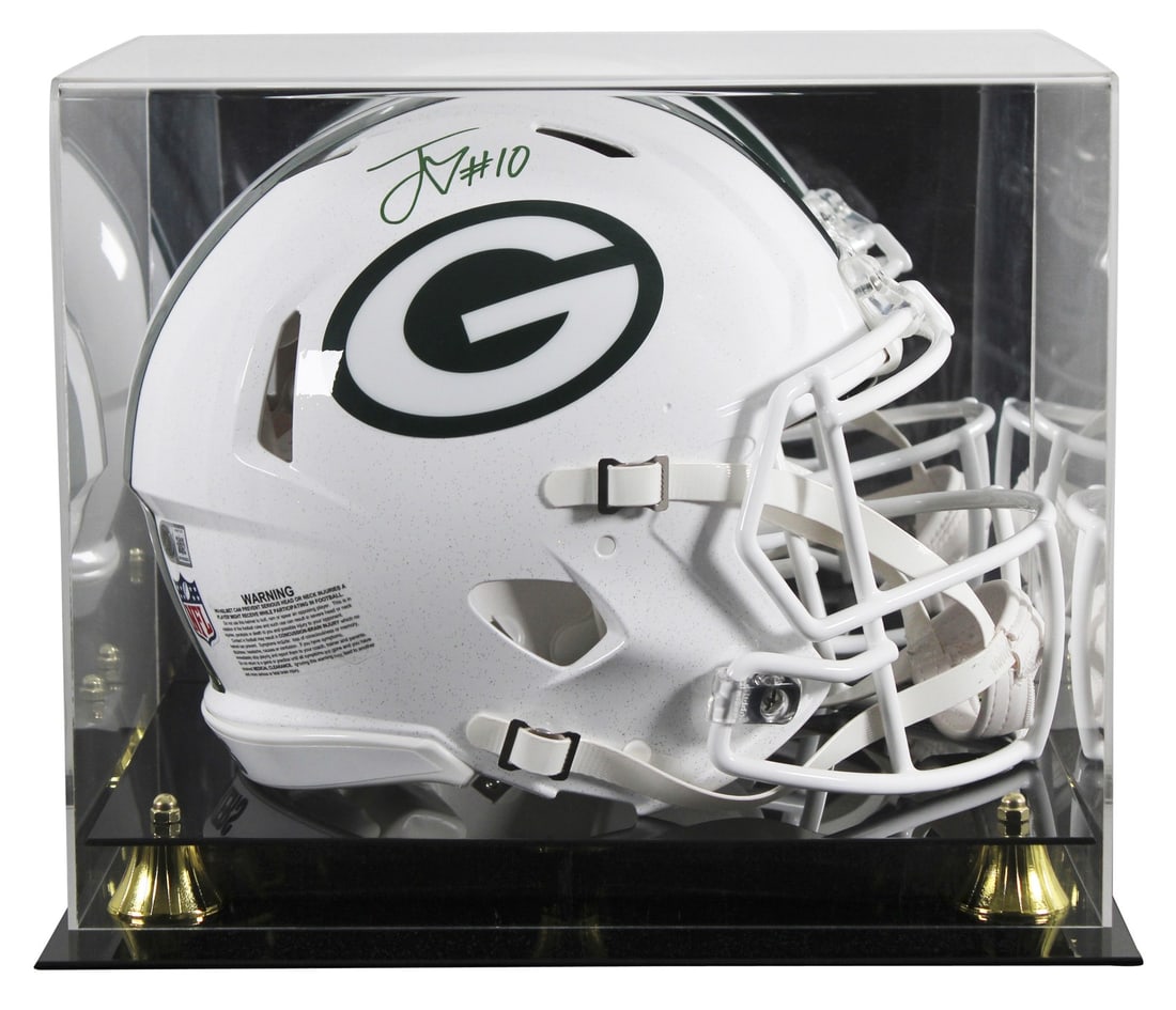 Jordan Love autographed Riddell Speed Proline helmet with display case BAS: Jordan Love autographed Riddell Speed Proline helmet with display case BAS This autographed 2024 on-field alternate Riddell full size Speed Proline helmet has been personally signed by Jordan Love of