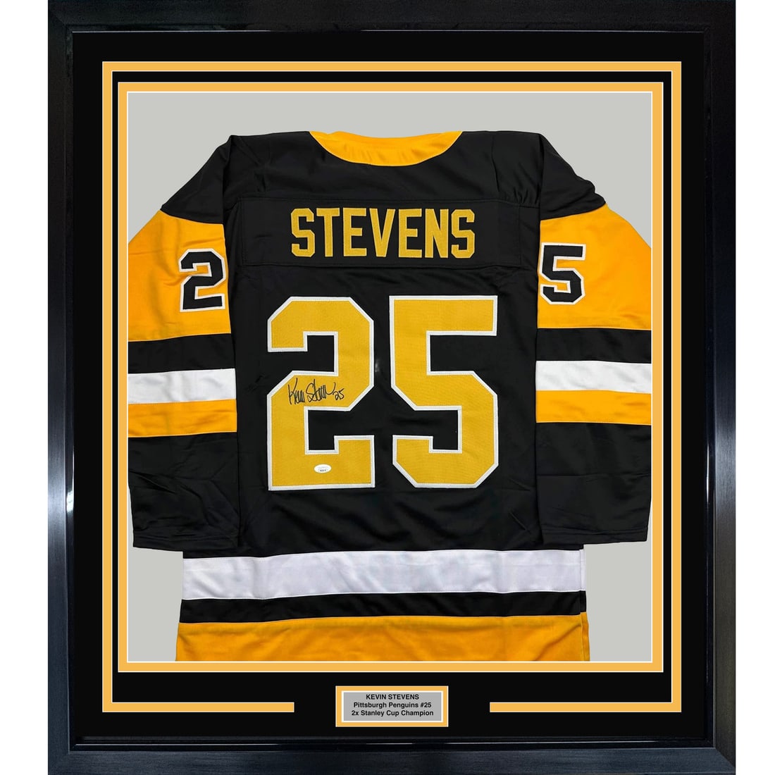 Kevin Stevens Signed Pittsburgh Black Jersey Framed Display 35x39 JSA Authenticated (1 of 2)