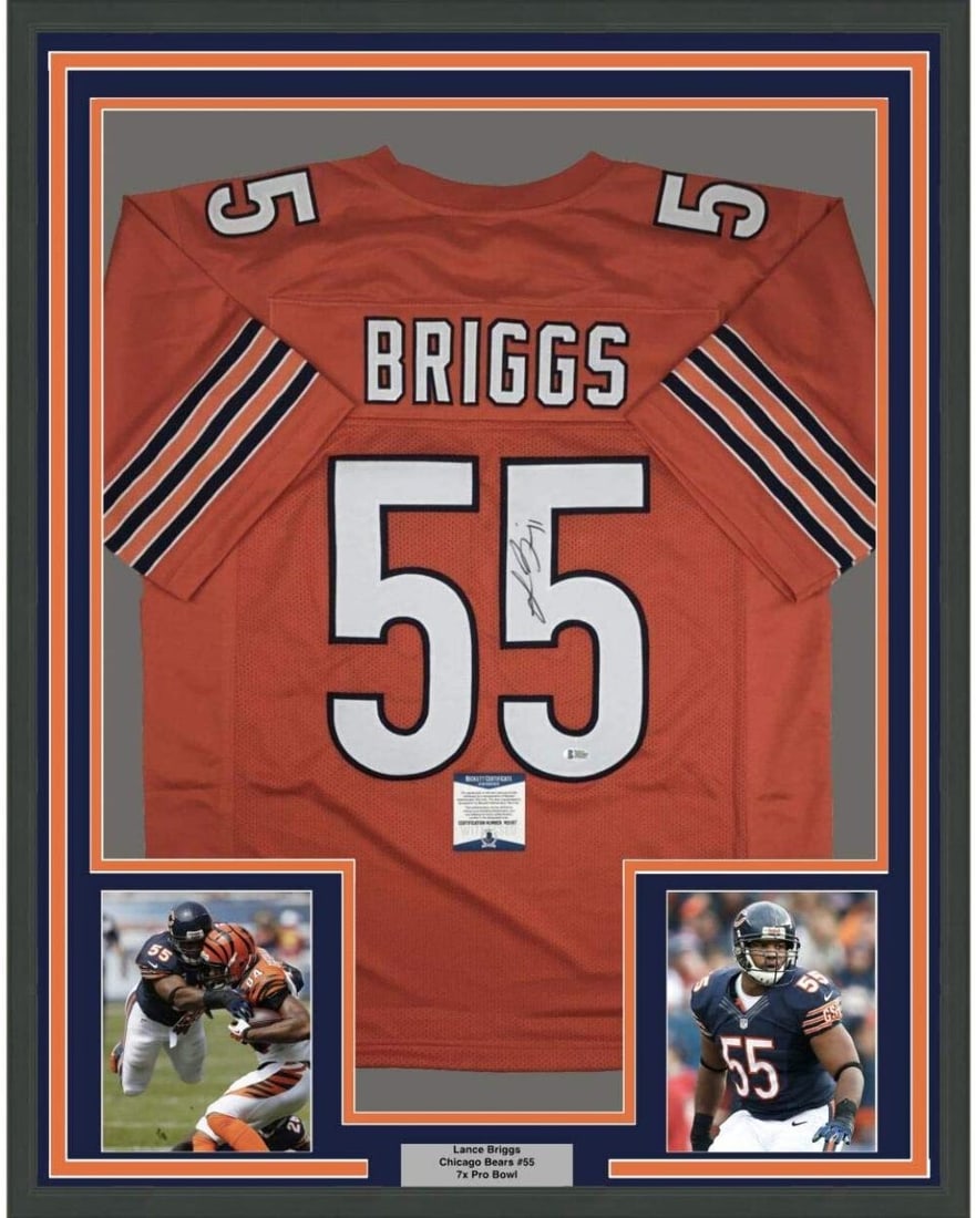 Framed Lance Briggs signed Chicago Bears orange jersey with Beckett COA (1 of 2)