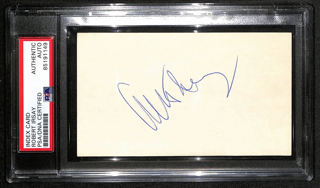 Robert Irsay HOF Signed 3x5 Index Card PSA/DNA Baltimore Colts: Robert Irsay HOF Signed 3x5 Index Card PSA/DNA Baltimore Colts Offered is an original 3x5 index card signed by Robert Irsay, the Hall of Fame owner of the Baltimore Colts. This item is authenticated b