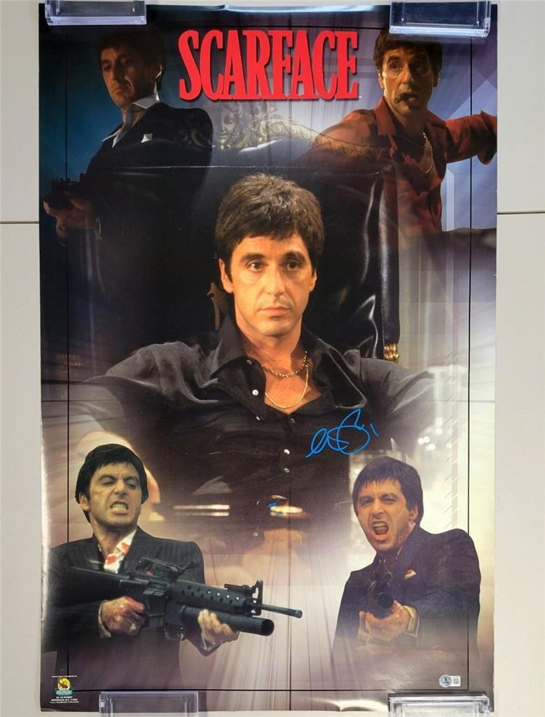 Scarface Movie Poster Hand Signed by Al Pacino with Beckett Authentication: Scarface Movie Poster Hand Signed by Al Pacino with Beckett Authentication This original Scarface poster features the autograph of Al Pacino and is authenticated by Beckett. The poster is pre-owned an