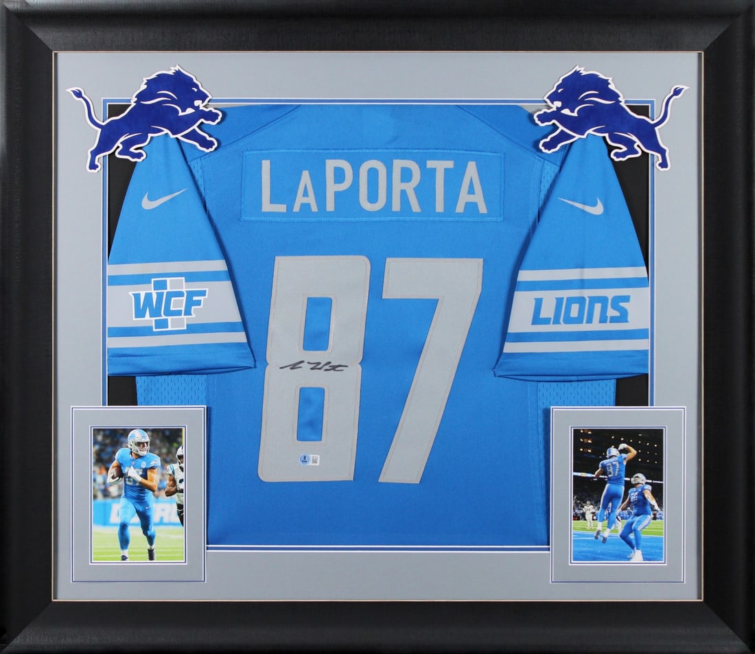 Sam LaPorta Signed Blue Nike Limited Framed Jersey Detroit Lions BAS Authenticated (1 of 2)