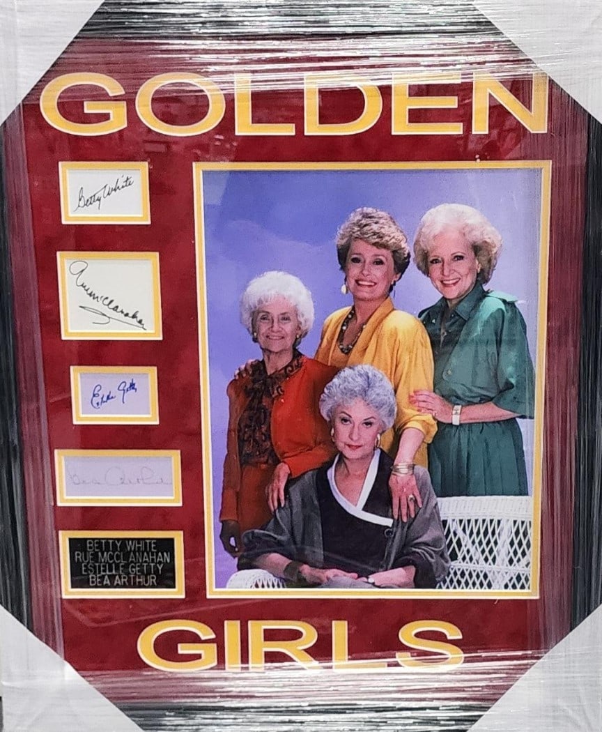 Golden Girls Signed Cast Cuts Framed 23x27 JSA Authenticated: Golden Girls Signed Cast Cuts Framed 23x27 JSA Authenticated Celebrate the beloved 'Golden Girls' with this framed collection of signed cuts featuring the iconic cast. This piece showcases authentic s