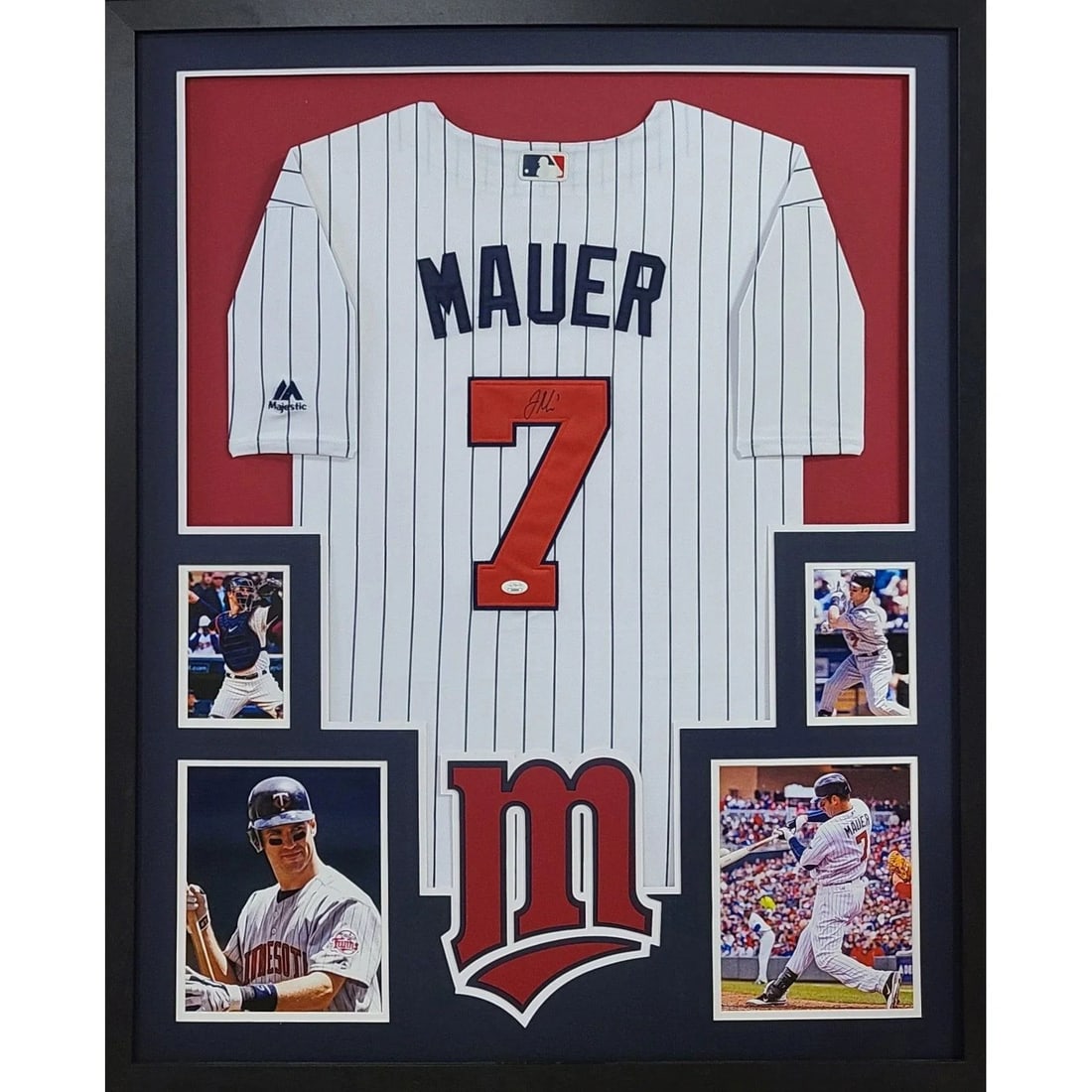 Joe Mauer Signed Framed Jersey JSA Authentication Minnesota Twins: Joe Mauer Signed Framed Jersey JSA Authentication Minnesota Twins This autographed Joe Mauer jersey is beautifully framed and authenticated by JSA, ensuring its authenticity with a tamper-proof sticke