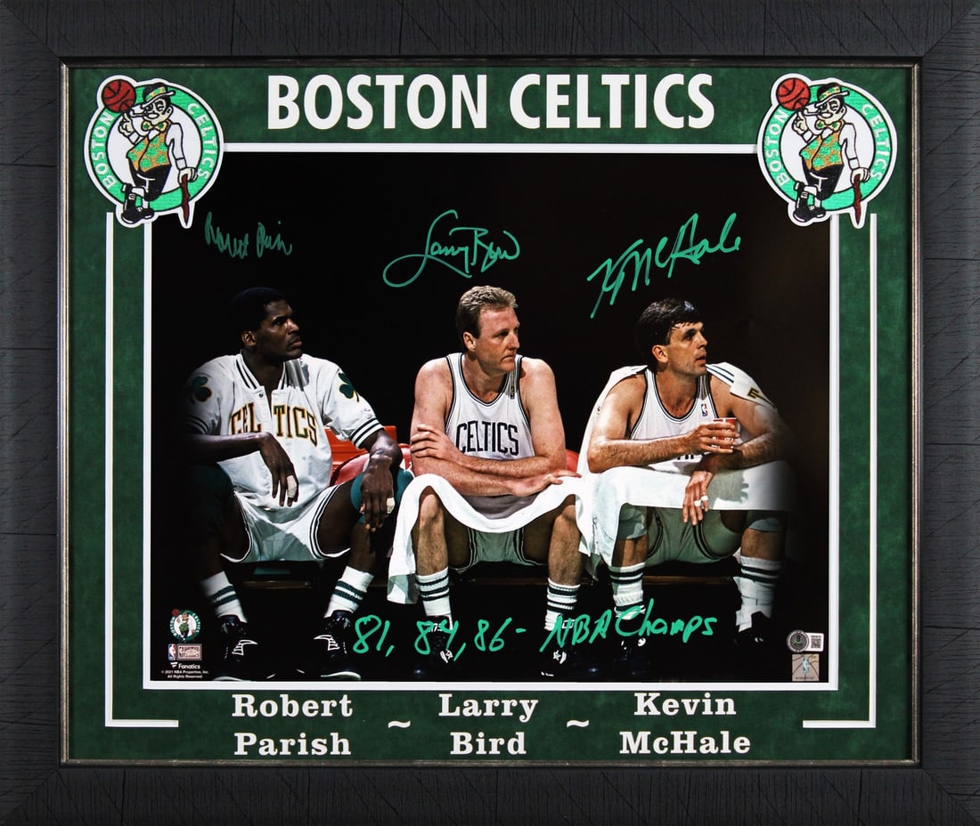 Framed 16x20 Boston Celtics photo signed by Bird McHale Parish Beckett (1 of 3)