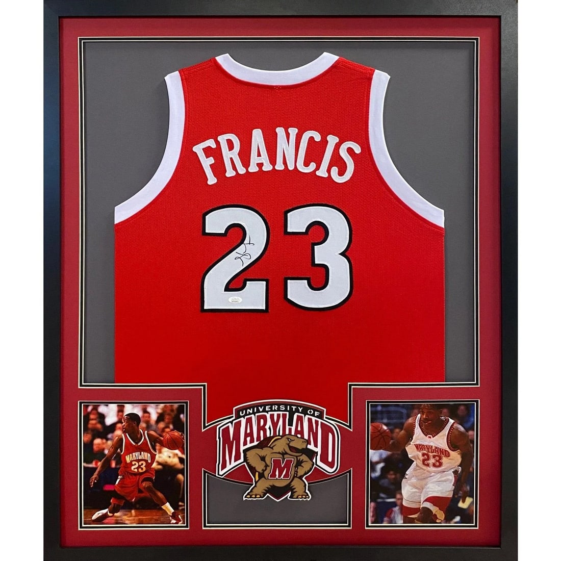 Steve Francis JSA Authenticated Framed Maryland Jersey: Steve Francis JSA Authenticated Framed Maryland Jersey This autographed Steve Francis framed jersey is a must-have for fans and collectors alike. Authenticated by JSA, a leader in sports memorabilia c