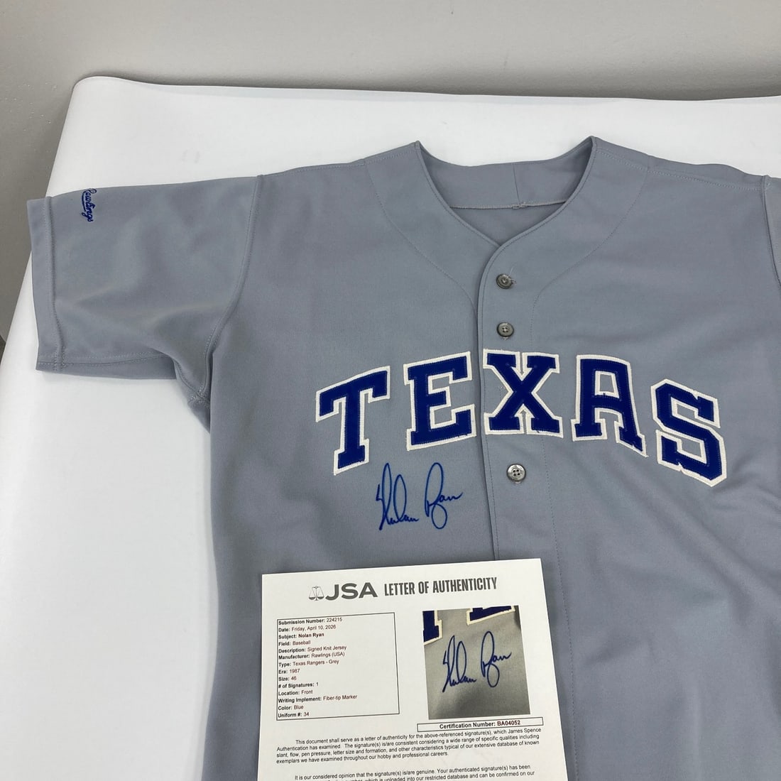 Nolan Ryan autographed 1987 Texas Rangers Rawlings jersey JSA (1 of 8)