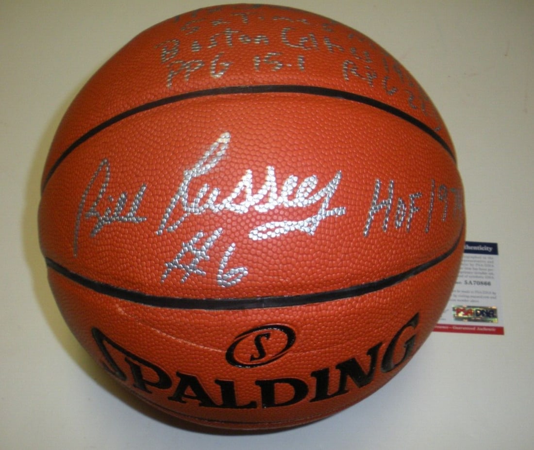 Bill Russell Autographed Basketball With PSA DNA Authentication: Bill Russell Autographed Basketball With PSA DNA Authentication This is an original basketball autographed by Bill Russell, the legendary Boston Celtics player, celebrating his 11-time NBA championshi