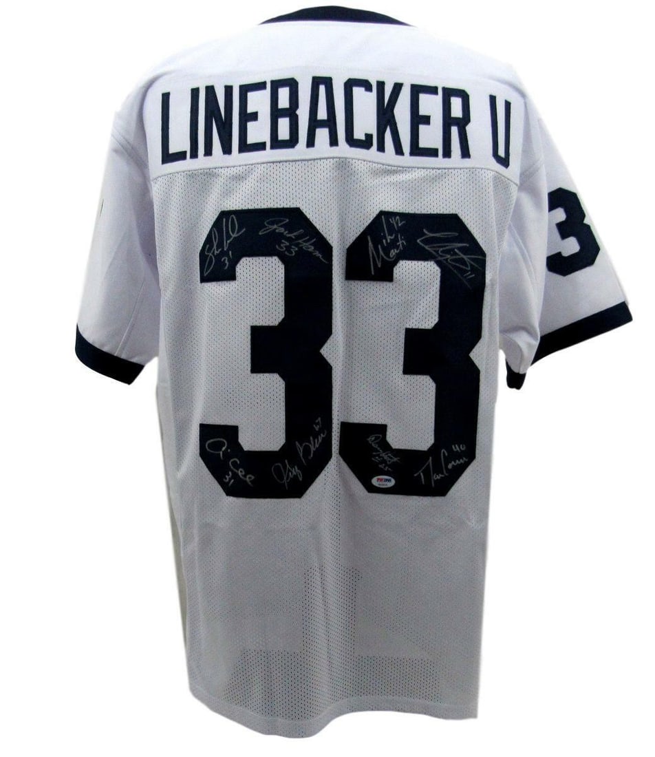 Penn State Linebacker U Jersey with 8 Signatures PSA/DNA: Penn State Linebacker U Jersey with 8 Signatures PSA/DNA This authentic Penn State Nittany Lions Linebacker U jersey features the signatures of eight notable players, certified by PSA/DNA for guarante