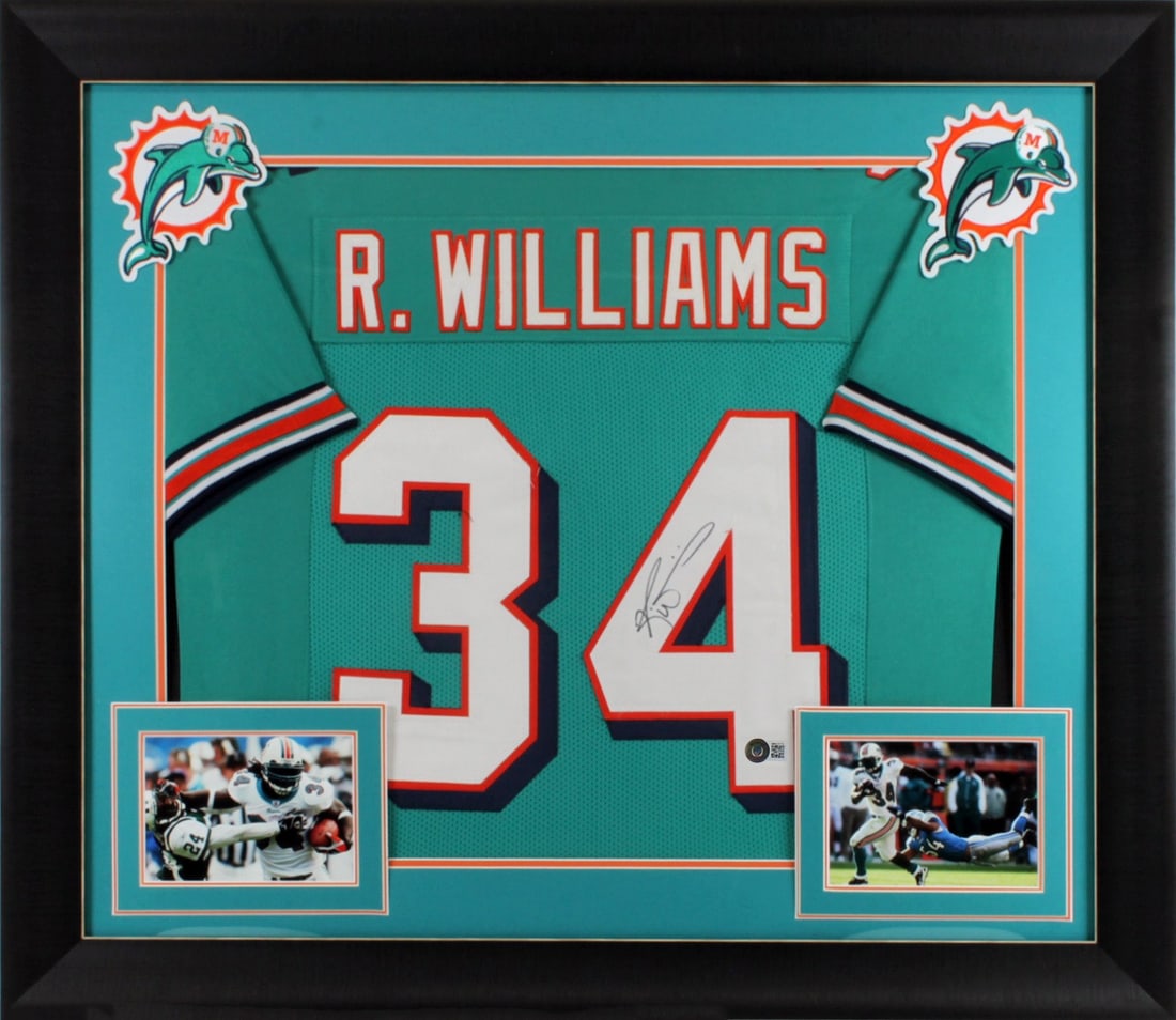 Ricky Williams Miami Dolphins Signed Teal Framed Jersey BAS Authenticated (1 of 2)