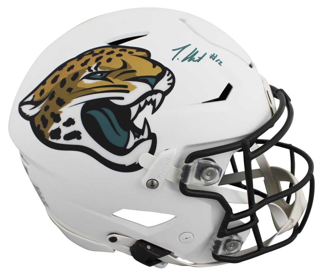 Travis Hunter Autographed Jaguars 2024 Speed Flex Helmet Beckett Authenticated: Travis Hunter Autographed Jaguars 2024 Speed Flex Helmet Beckett Authenticated This authentic 2024 On-Field Alternate Speed Flex full-size helmet has been personally signed by Travis Hunter of the Jac