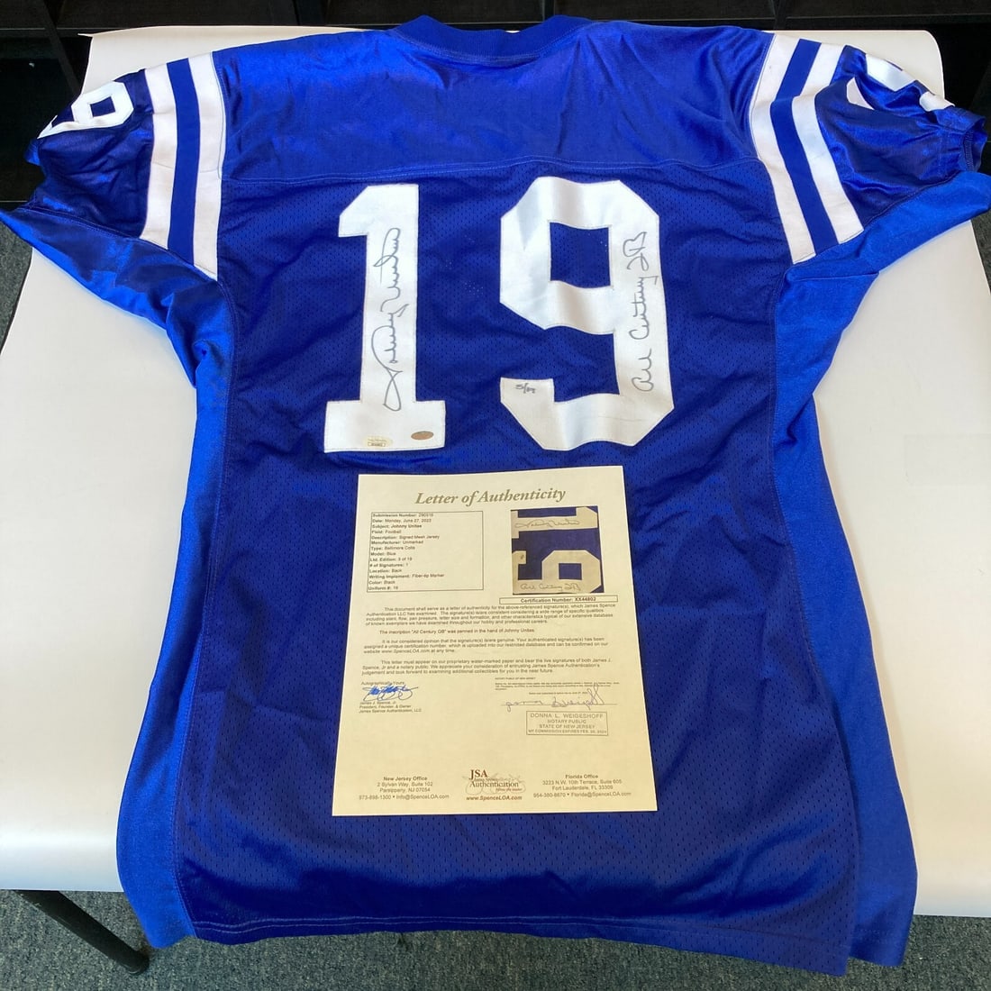 Johnny Unitas Signed Baltimore Colts Jersey JSA Authenticated: Johnny Unitas Signed Baltimore Colts Jersey JSA Authenticated Celebrate the legacy of football with this original, signed Baltimore Colts jersey featuring the iconic Johnny Unitas, honored as an "All 