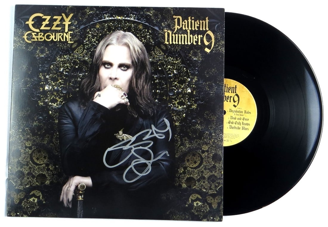 Ozzy Ozbourne JSA signed Patient Number 9 black vinyl record album (1 of 3)