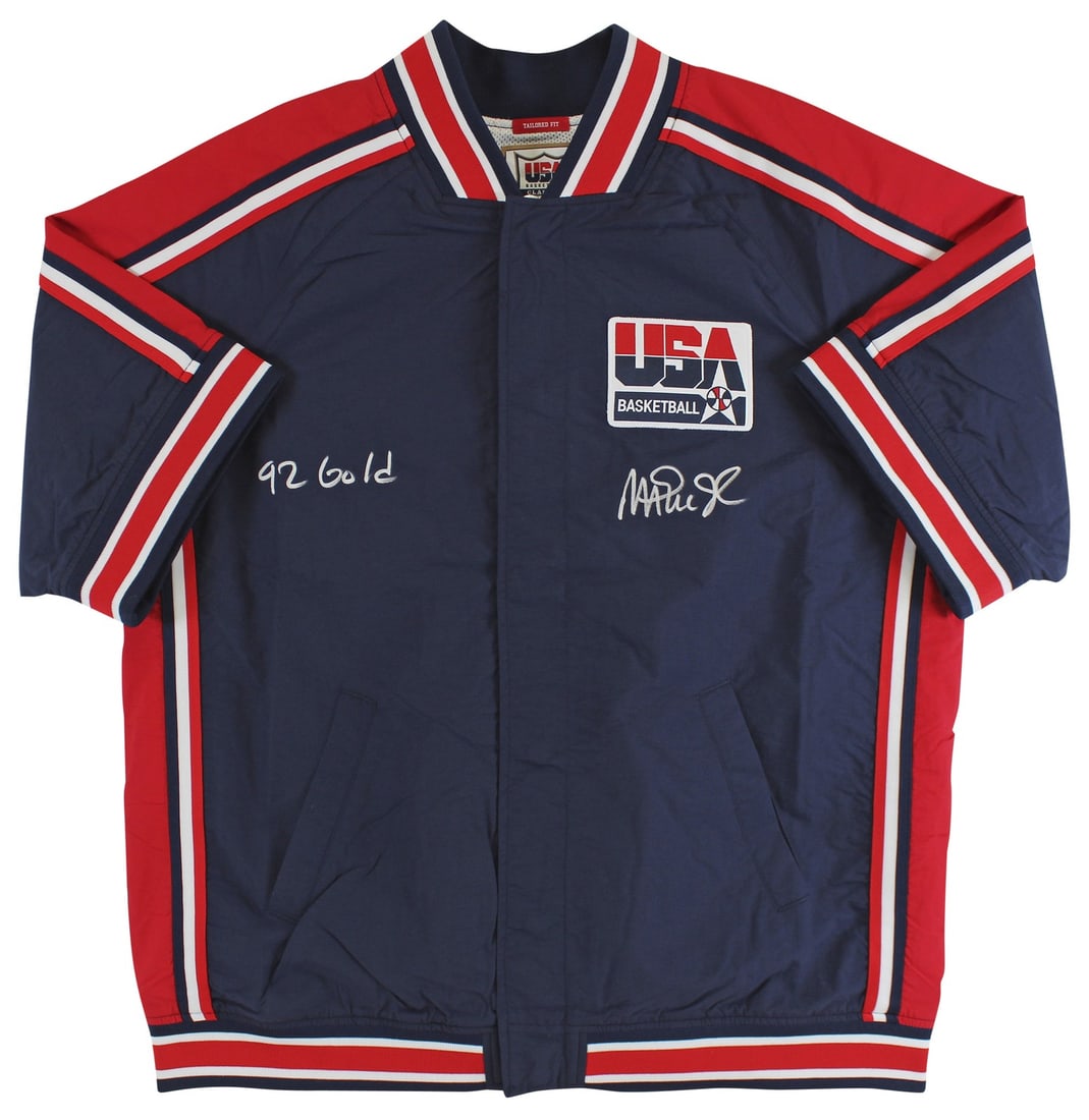 Magic Johnson Signed Team USA Mitchell & Ness Warm Up Jacket With 92 Gold Inscription BAS: Magic Johnson Signed Team USA Mitchell & Ness Warm Up Jacket With 92 Gold Inscription BAS This Mitchell & Ness Team USA warm up jacket features Magic Johnson's autograph along with the "92 Gold" inscr