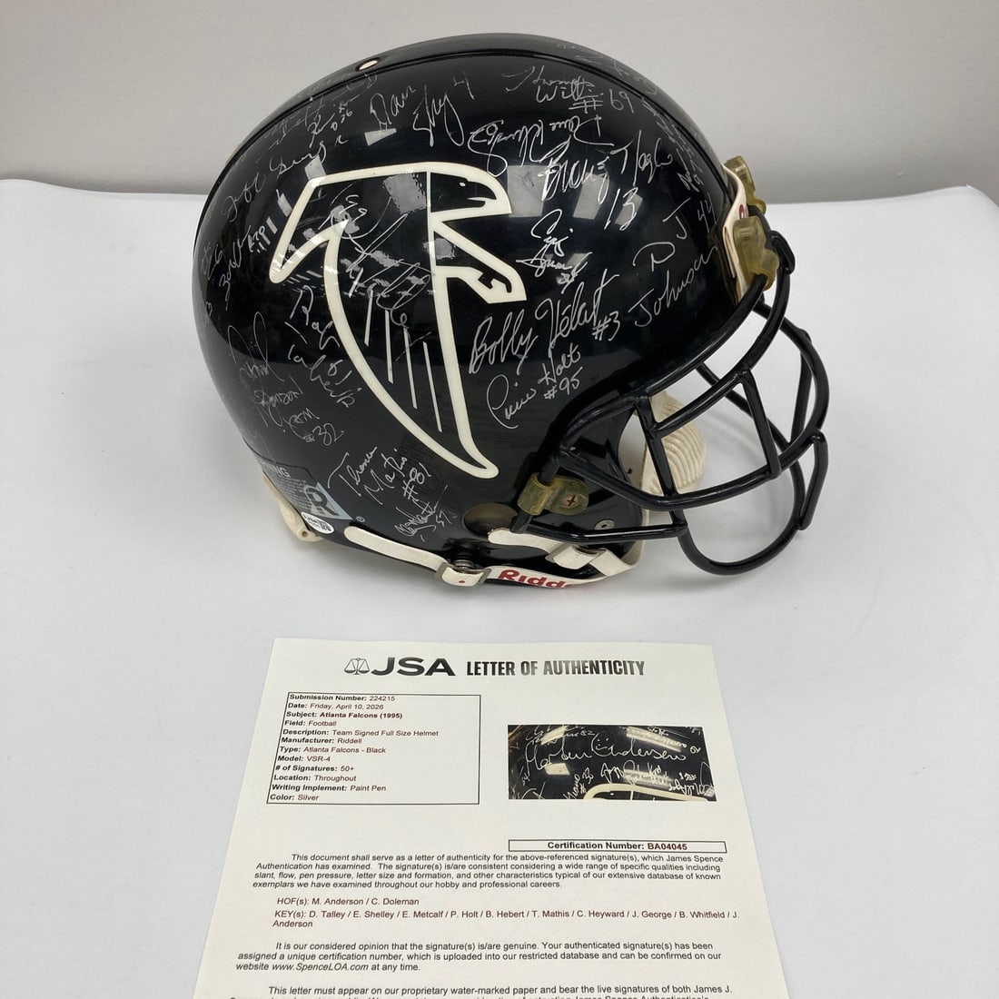 JSA COA Atlanta Falcons 1995 Riddell helmet signed by Eric Metcalf: JSA COA Atlanta Falcons 1995 Riddell helmet signed by Eric Metcalf This is a 1995 Atlanta Falcons team-signed helmet that was game-used by Eric Metcalf during the NFL season. The helmet is a Riddell m