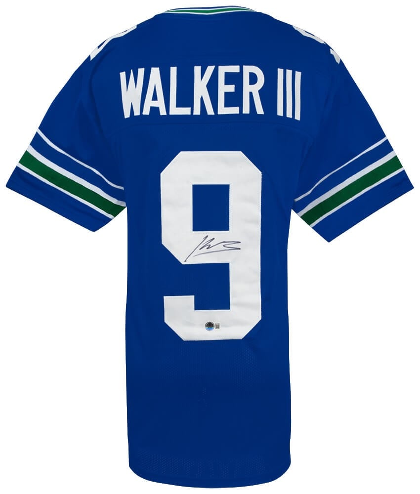 Seattle Seahawks Kenneth Walker III autographed blue throwback custom jersey Beckett COA (1 of 2)