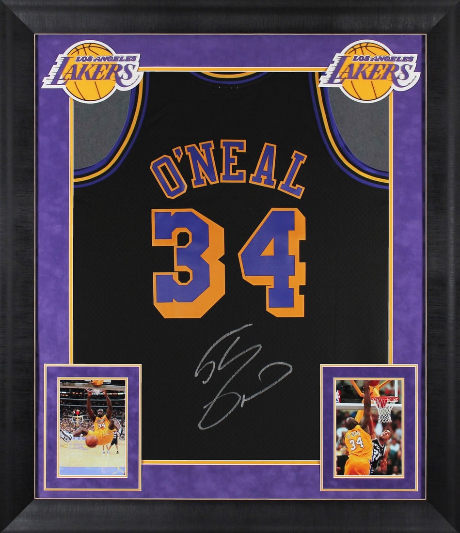 Shaquille O'Neal Signed Lakers Black Framed Jersey BAS Authenticated: Shaquille O'Neal Signed Lakers Black Framed Jersey BAS Authenticated Celebrate the legacy of basketball legend Shaquille O'Neal with this autographed black Mitchell & Ness 1996-97 Throwback Hardwood C