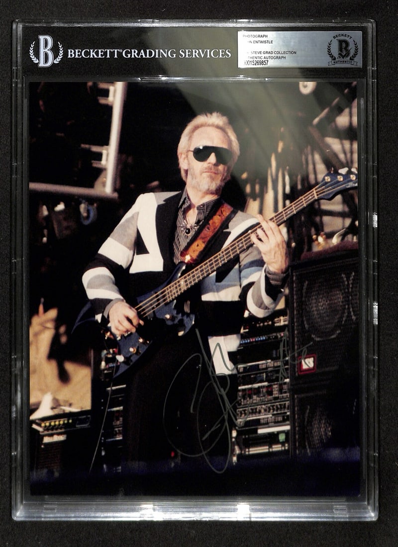 John Entwistle Signed 8x10 Photo The Who Beckett Authenticated: John Entwistle Signed 8x10 Photo The Who Beckett Authenticated This is an autographed 8x10 photograph featuring John Entwistle of The Who, signed in silver permanent marker. The signature has been aut