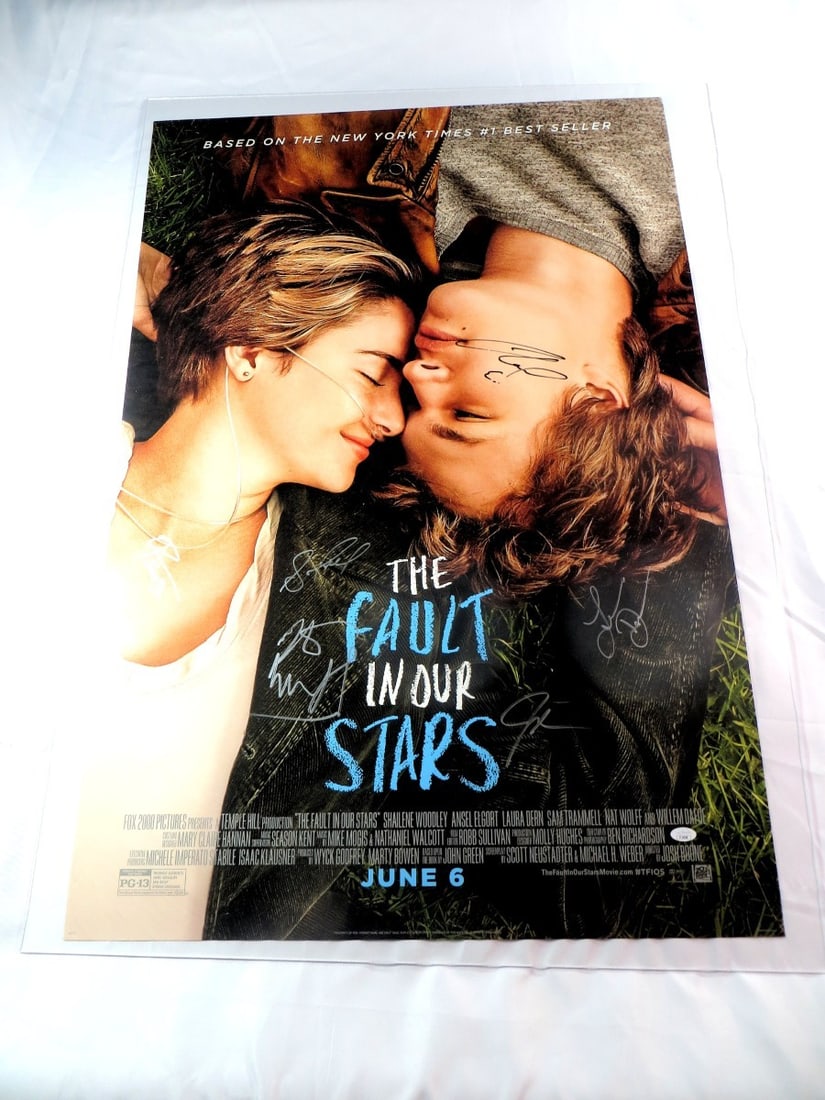 The Fault In Our Stars Autographed 27x40 Poster JSA Certified Woodley Elgort Dern: The Fault In Our Stars Autographed 27x40 Poster JSA Certified Woodley Elgort Dern This original autographed poster from 'The Fault In Our Stars' features signatures from Shailene Woodley, Ansel Elgort