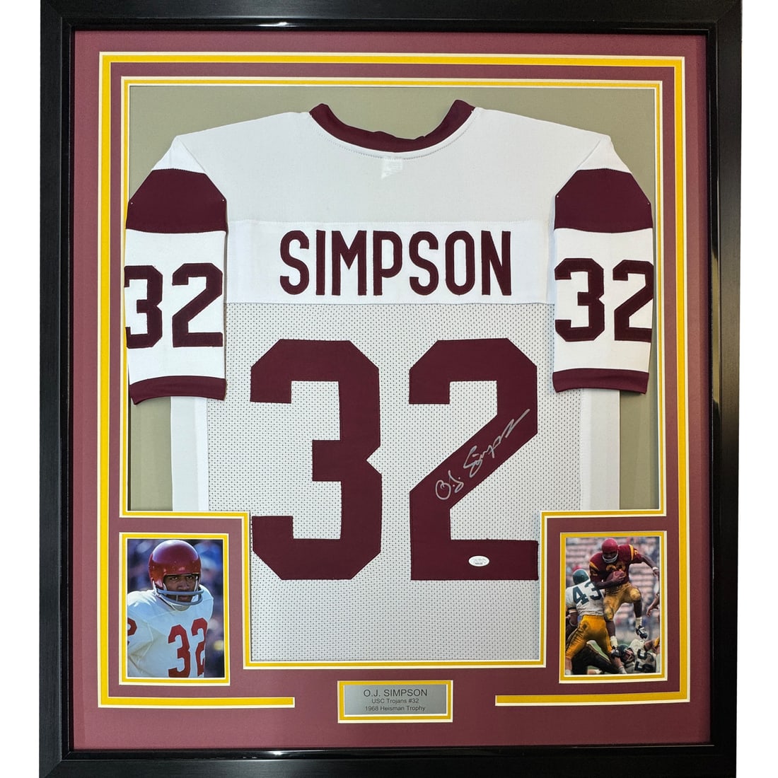 Framed USC Trojans OJ Simpson signed white custom jersey JSA COA 33x42 (1 of 2)