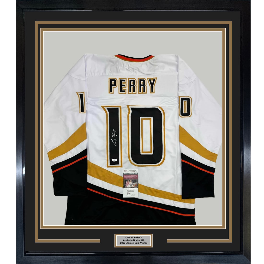 Framed Corey Perry Autographed Anaheim Ducks Jersey 35x39 JSA COA (1 of 2)