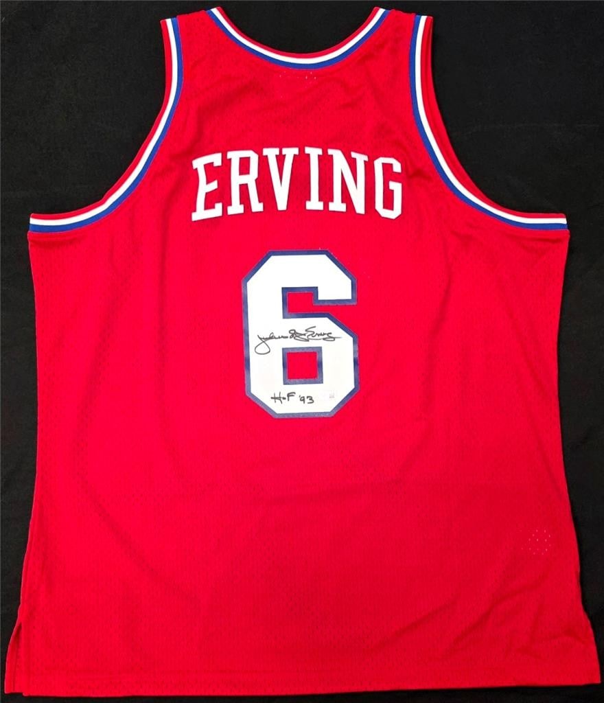 Julius Erving autographed Philadelphia 76ers M&N Swingman jersey Fanatics: Julius Erving autographed Philadelphia 76ers M&N Swingman jersey Fanatics This pre-owned Mitchell & Ness Swingman jersey features the autograph of Julius Erving, inscribed with "HOF 93." The jersey re