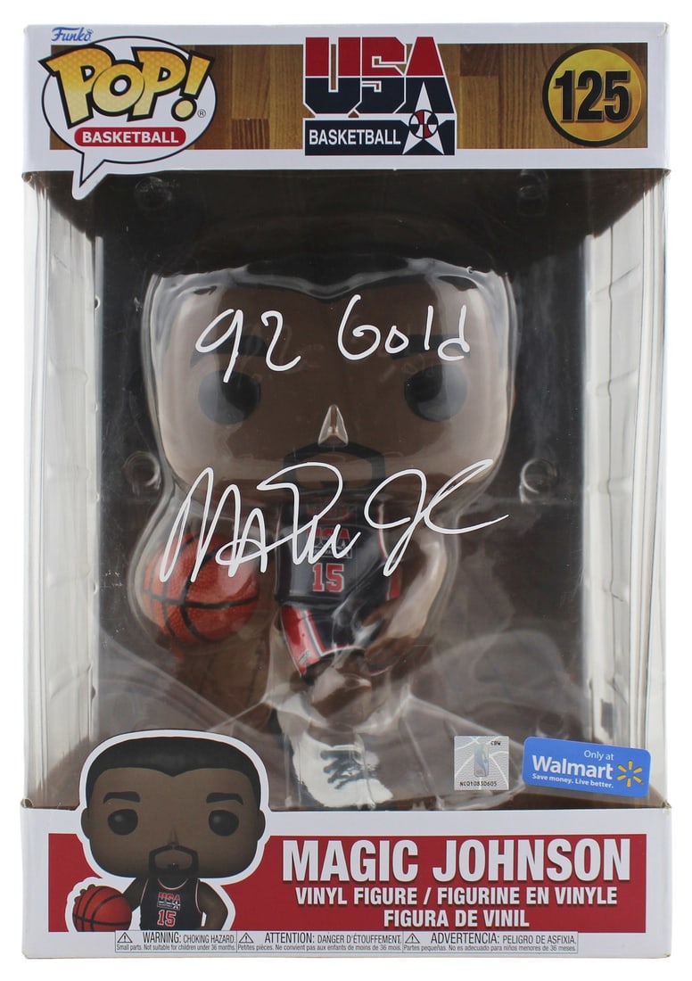 Magic Johnson Signed USA Basketball #125 Funko Pop BAS Jumbo Figure With 92 Gold Inscription (1 of 7)