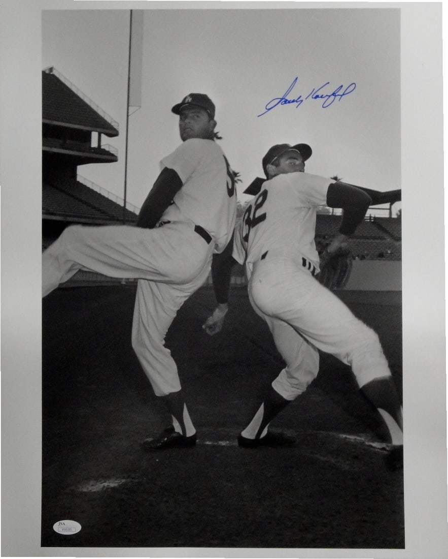 Sandy Koufax Autographed 16x20 Photo Dodgers JSA Authenticated: Sandy Koufax Autographed 16x20 Photo Dodgers JSA Authenticated This stunning 16x20 photo captures baseball legend Sandy Koufax in action with the Los Angeles Dodgers. Hand-signed by Koufax himself, th