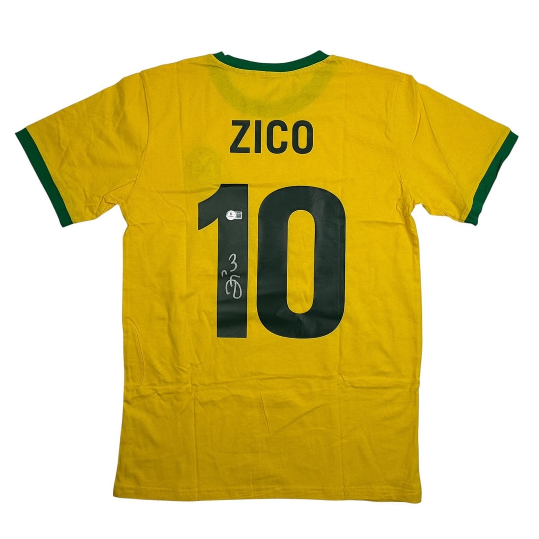 Zico Brazil Yellow Signed Soccer Jersey Beckett COA: Zico Brazil Yellow Signed Soccer Jersey Beckett COA This Brazil national team soccer jersey is yellow and made from a blend of nylon and polyester. It is autographed by the legendary player Zico and c