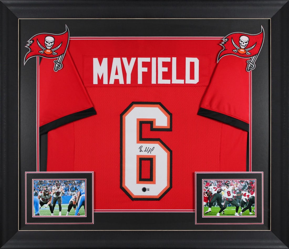 Baker Mayfield Signed Framed Jersey Tampa Bay Buccaneers BAS Witnessed: Baker Mayfield Signed Framed Jersey Tampa Bay Buccaneers BAS Witnessed Celebrate your fandom with this authentic, signed red pro style framed jersey of Baker Mayfield from the Tampa Bay Buccaneers. Th