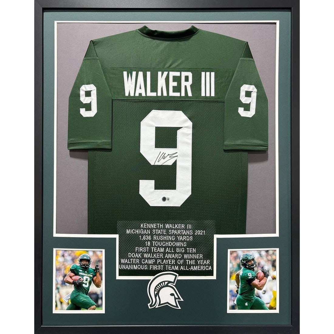 Framed Kenneth Walker Michigan State autographed jersey Beckett authenticated (1 of 2)