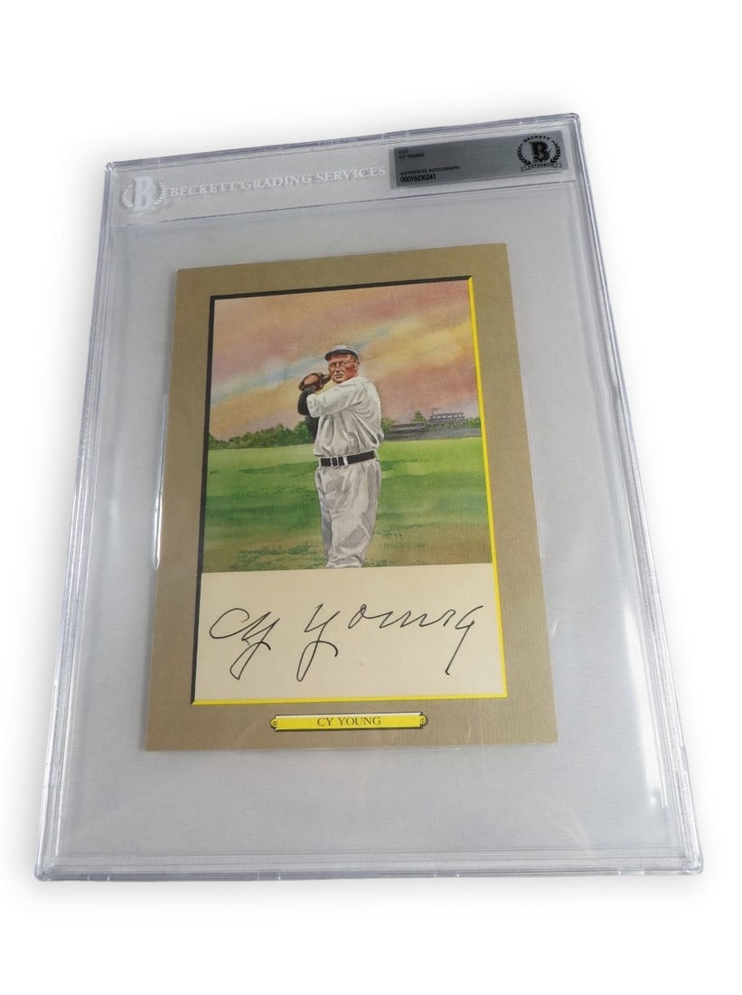 Cy Young Authentic Cut Autograph With Perez Steele Postcard Beckett Authenticated: Cy Young Authentic Cut Autograph With Perez Steele Postcard Beckett Authenticated This item is an original cut signature autographed by Cy Young, accompanied by a Perez Steele postcard. The autograph 