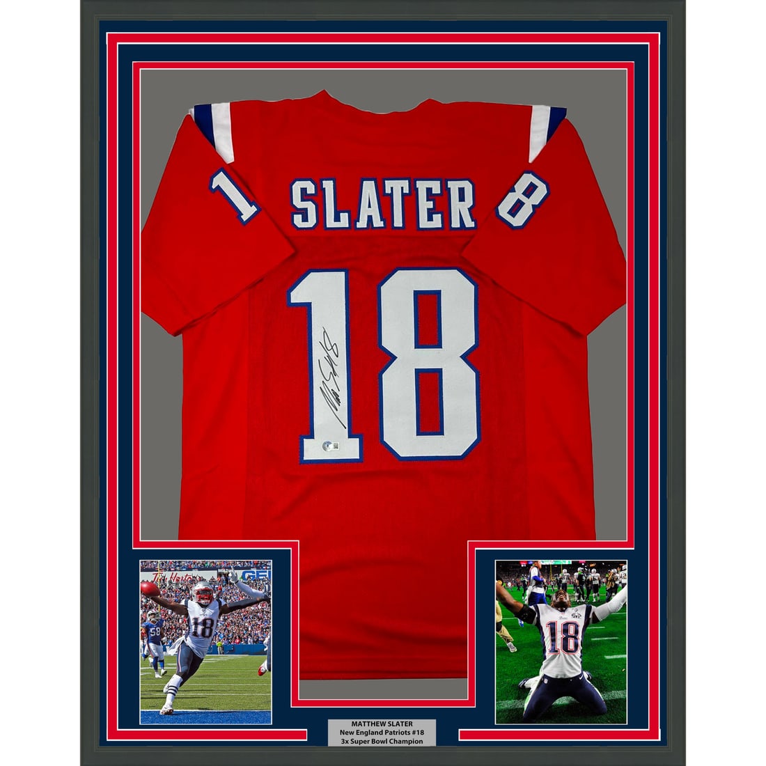 Framed Matthew Slater Autographed Jersey New England Patriots Beckett COA (1 of 2)