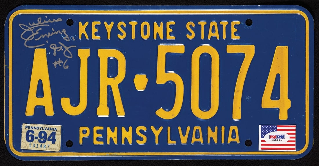 Julius Erving Dr. J Signed Pennsylvania License Plate PSA DNA COA: Julius Erving Dr. J Signed Pennsylvania License Plate PSA DNA COA This is an original signed Pennsylvania license plate featuring Hall of Fame basketball player Julius Erving, widely known as Dr. J. T