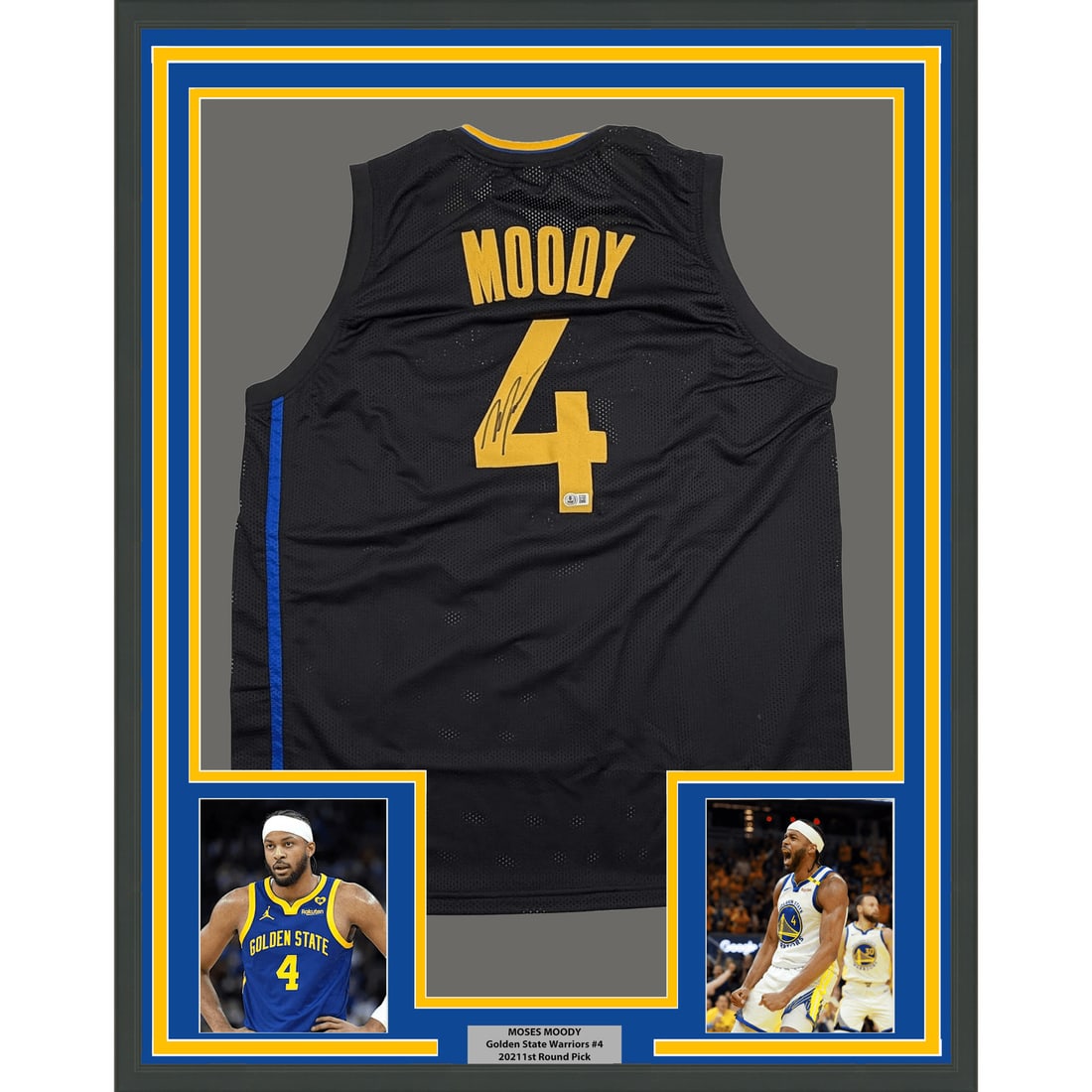 Framed Moses Moody autographed Golden State Warriors black jersey Beckett BAS COA (1 of 2)
