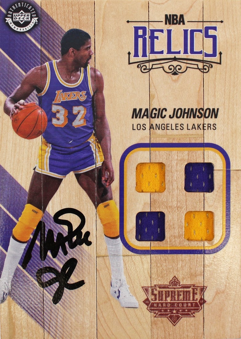 Magic Johnson Autographed 5x7 Lakers Card with Beckett COA: Magic Johnson Autographed 5x7 Lakers Card with Beckett COA This is a rare autographed 5x7 Upper Deck Supreme Hard Court card featuring the legendary Magic Johnson of the Los Angeles Lakers. Personally